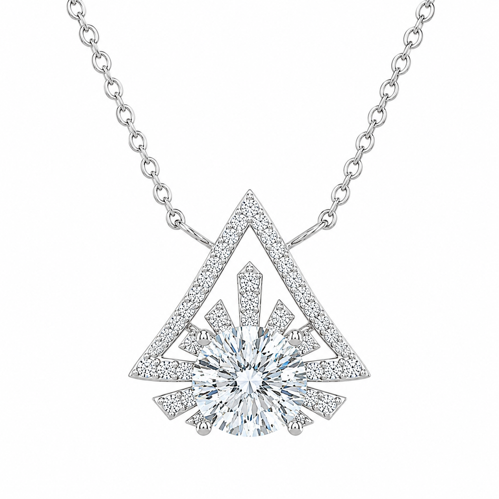 Triangular Halo Silver Moissanite Pendant