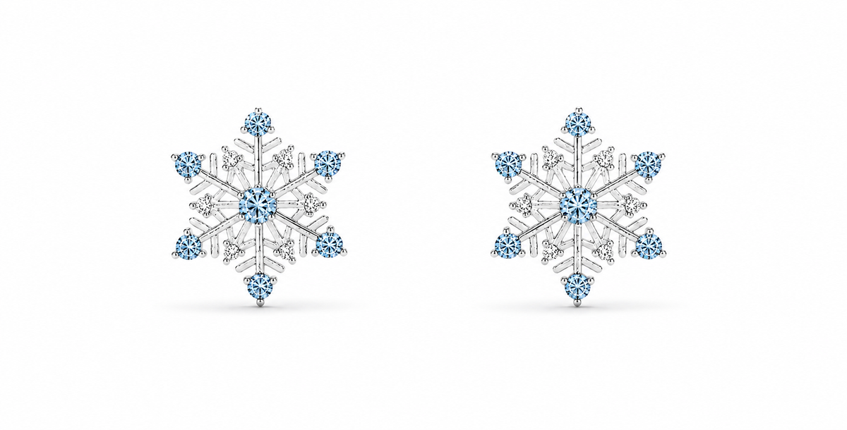 Snowflake Studs with Blue Accents