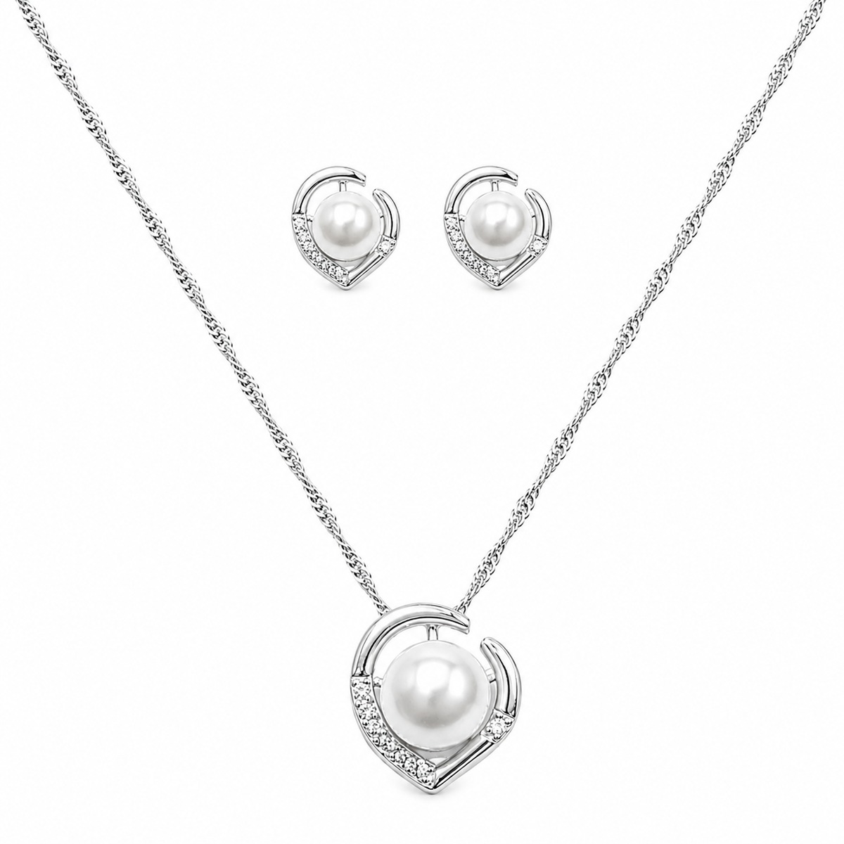 Crescent Pearl Necklace & Earring Set
