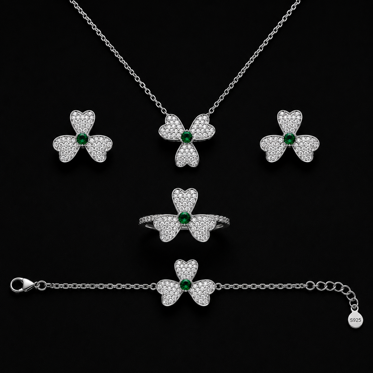 Three-Leaf Clover Jewelry Set Pavé-Set