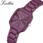 Scottie 9718 Women’s Luxury Square Watch – Stainless Steel Quartz with Purple Color