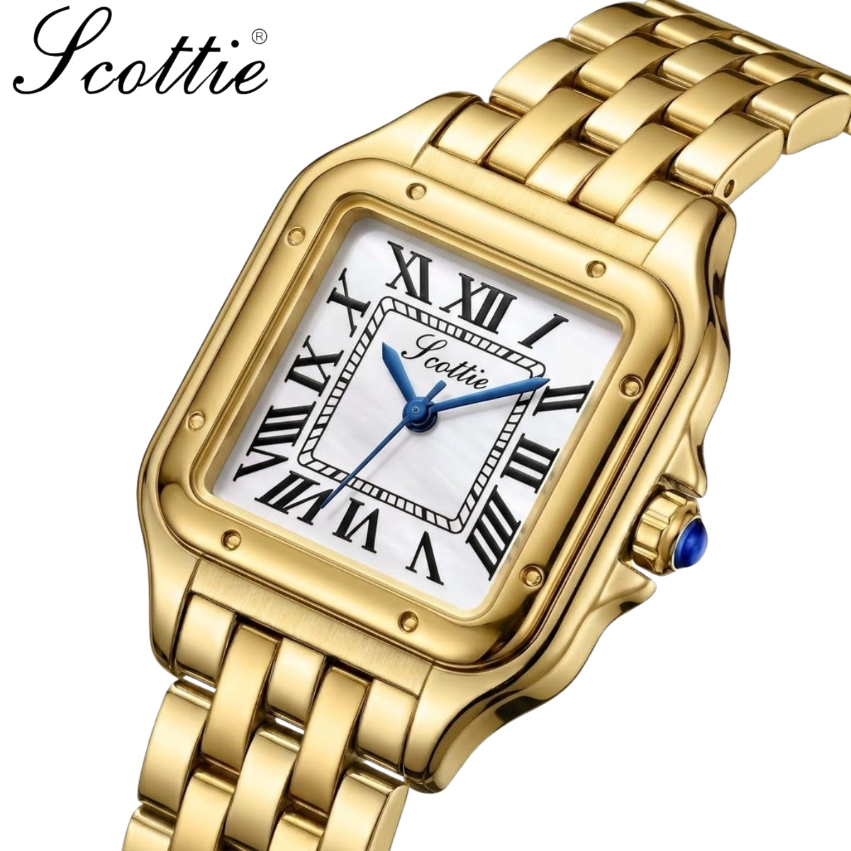 Scottie 9100 Women’s Square Watch – Luxury Stainless Steel Quartz with New Trendy Design Gold