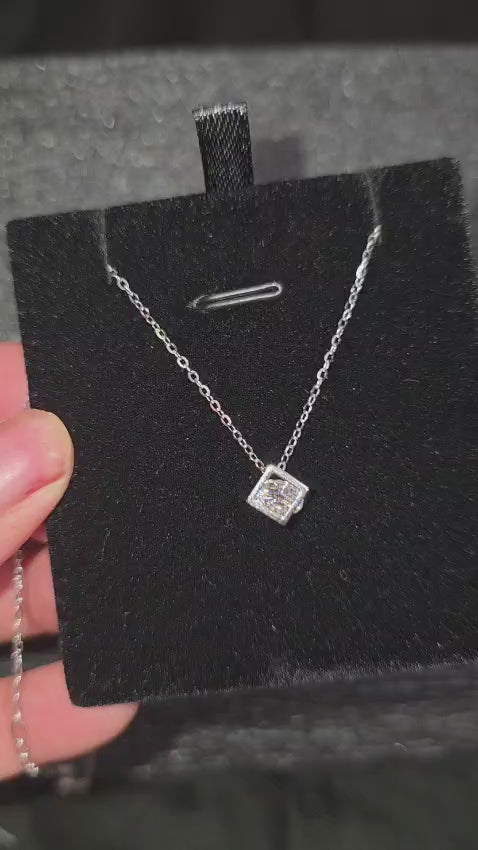 Geometric Cube with Floating Brilliant Round Solitaire Necklace