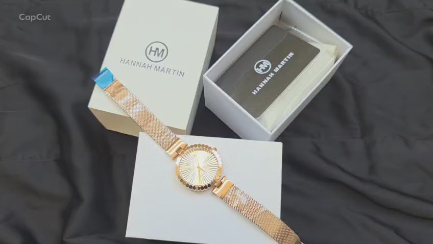 HANNAH MARTIN 1571 Women’s Fashion Watch – Unique Simple Design with Japanese Quartz & Stainless Steel Rose Gold and White